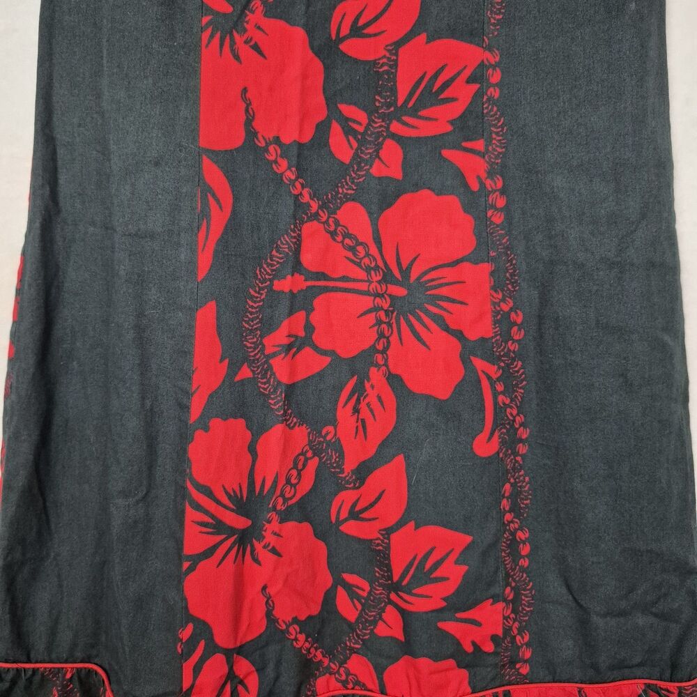 Muumuu Factory Hawaii Tropical Red Black Size 7/8 Dress Luau Ruffle Island Midi - Picture 8 of 12